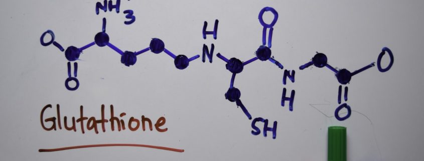 Liposomal Glutathione molecular diagram on whiteboard