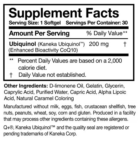 Ubiquinol Super 200 supp facts